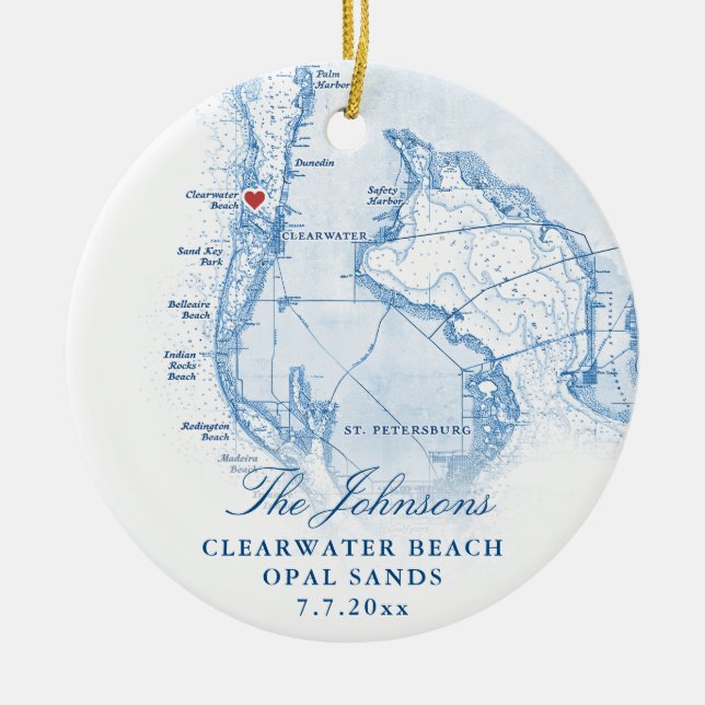 Clearwater Beach FL Map Neueste Weihnachten Keramik Ornament (Vorne)