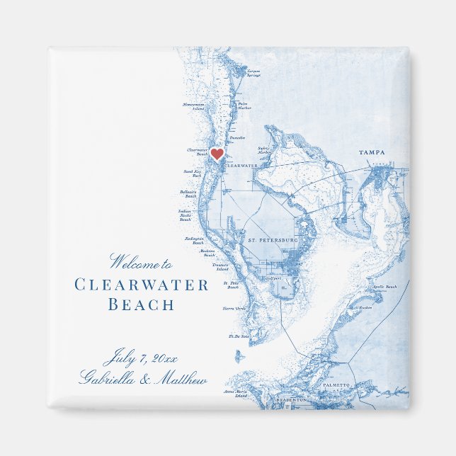 Clearwater Beach Florida Map Gastgeschenk Hochzeit Magnet (Vorne)