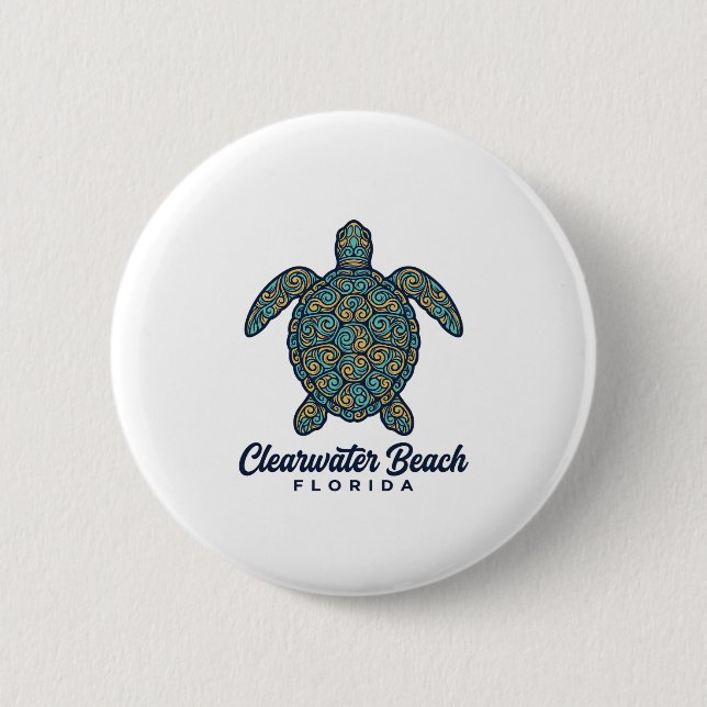 Clearwater Beach Florida Meeresschildkröte Vektor  Button (Vorderseite)