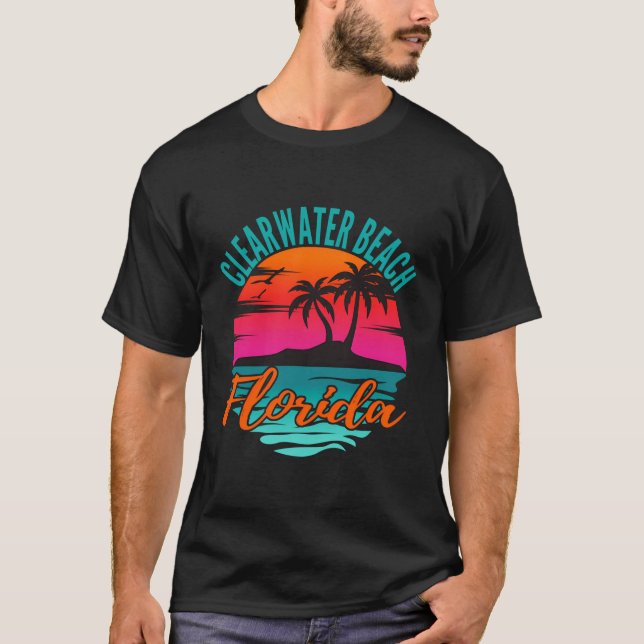Clearwater Beach Florida Palm Tree Island Pink Sun T-Shirt (Vorderseite)
