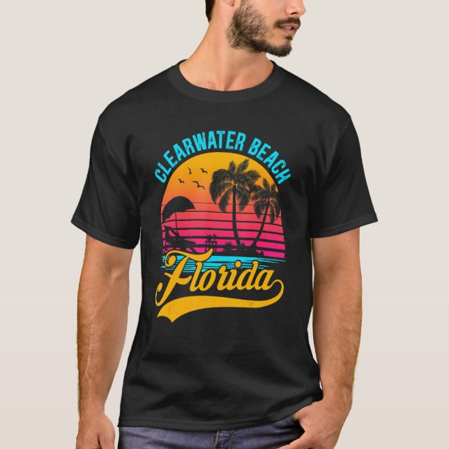 Clearwater Beach Florida Palm Tree Island Retro Su T-Shirt (Vorderseite)