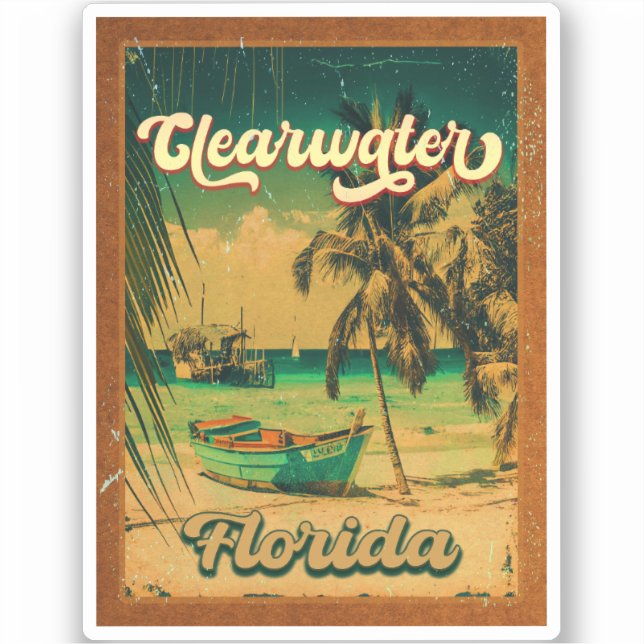 Clearwater Beach Florida Palm Tree Souvenirs 60er Aufkleber (Vorderseite)