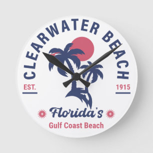 Clearwater Beach Florida Palm Tree Souvenirs Runde Wanduhr