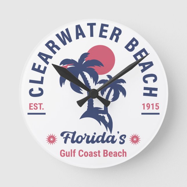 Clearwater Beach Florida Palm Tree Souvenirs Runde Wanduhr (Vorderseite)