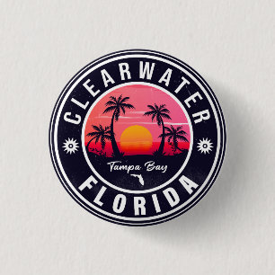 Clearwater Beach Florida Retro Sunset Souvenirs Button