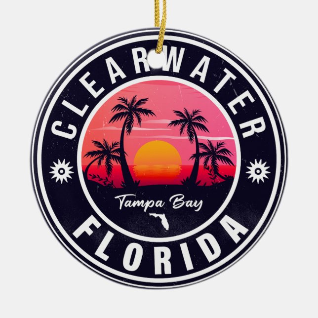 Clearwater Beach Florida Retro Sunset Souvenirs Keramik Ornament (Vorne)