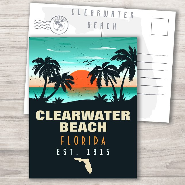 Clearwater Beach Florida Retro Sunset Souvenirs Postkarte (Von Creator hochgeladen)