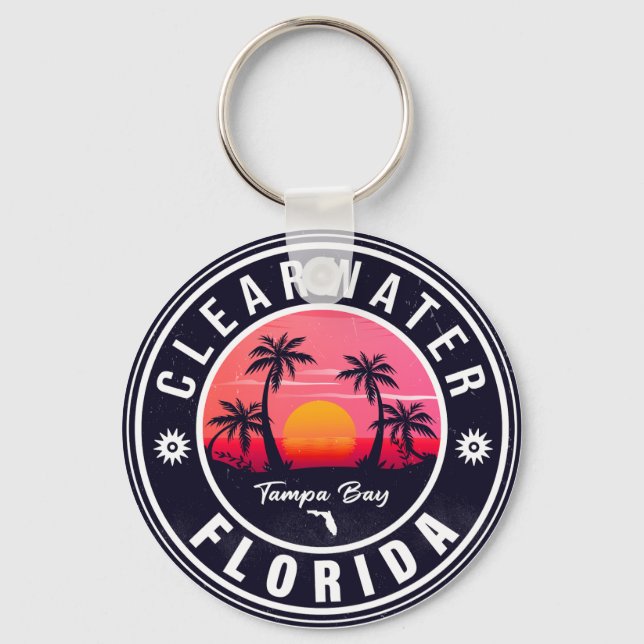 Clearwater Beach Florida Retro Sunset Souvenirs Schlüsselanhänger (Vorderseite)