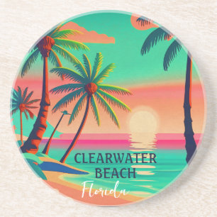 Clearwater Beach Florida Tropical Palm Tree 1950s Getränkeuntersetzer