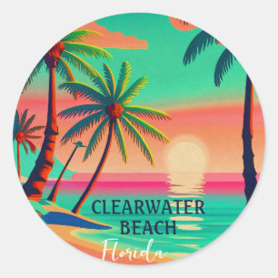 Clearwater Beach Florida Tropical Palm Tree 1950s Runder Aufkleber