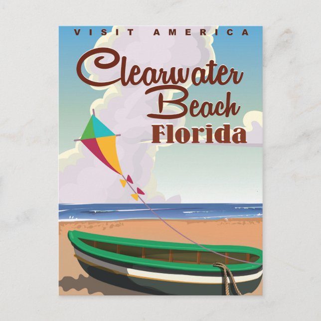 Clearwater Beach, Florida Vintage Reiseplakat Postkarte (Vorderseite)