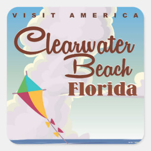 Clearwater Beach, Florida Vintage Reiseplakat Quadratischer Aufkleber