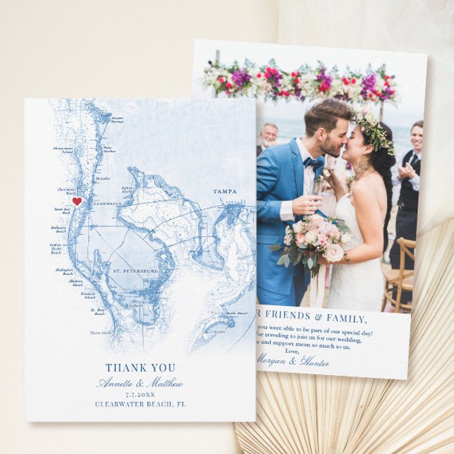 Clearwater Beach Florida Wedding Flat Dankeskarte (These Clearwater Beach Thank You cards are perfect for your Tampa Bay destination wedding)