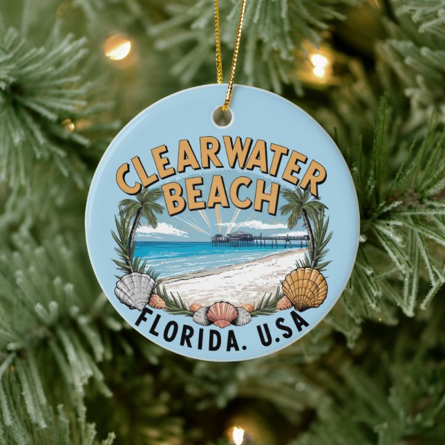 Clearwater Beach Retro Vignette Keramik Ornament (Baum)