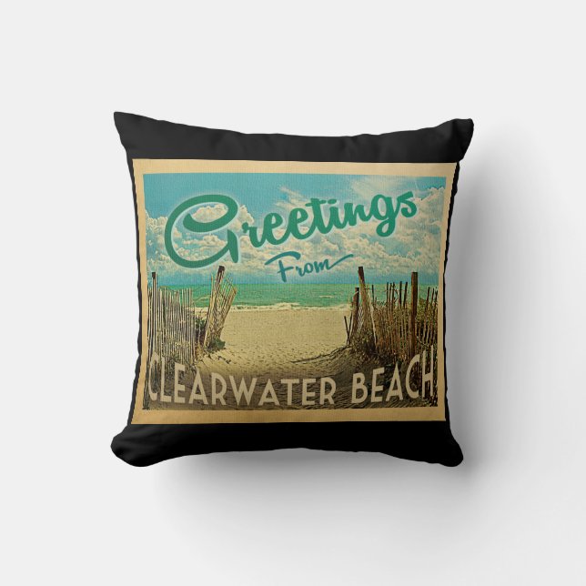 Clearwater Beach Vintage Travel Kissen (Vorderseite)