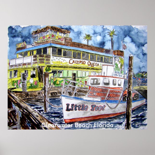 clearwater_boat_painting, Clearwater Beach Florida Poster (Vorne)