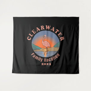 Clearwater Flamingo Vacation 2021 Funny Flaming Wandteppich