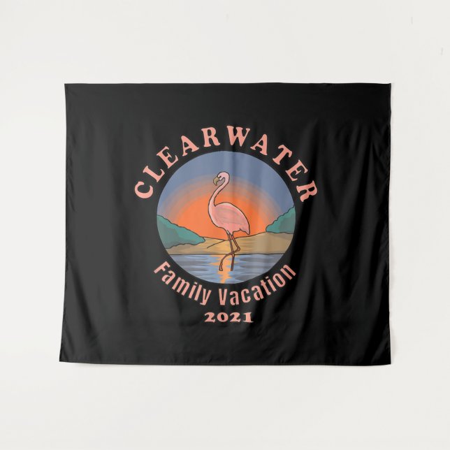 Clearwater Flamingo Vacation 2021 | Funny Flaming Wandteppich (Vorderseite (Horizontal))