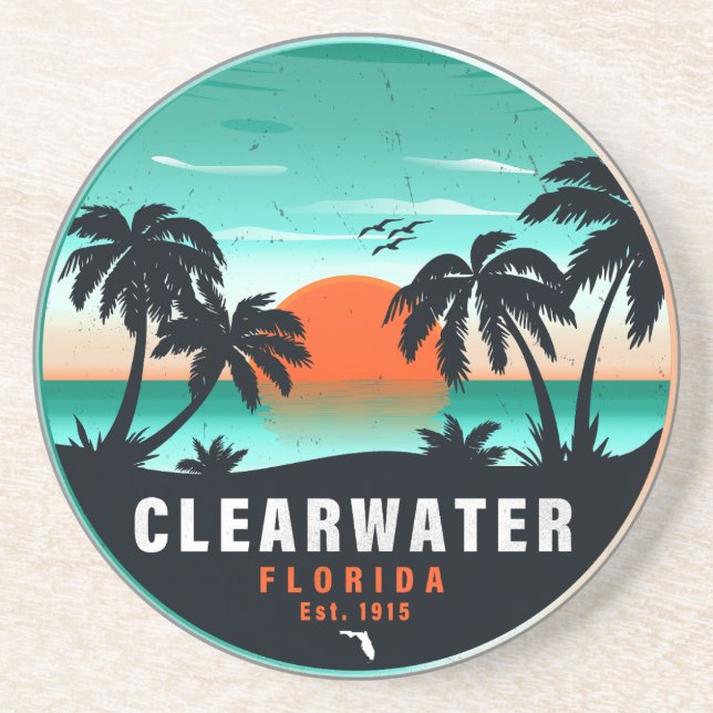 Clearwater Florida Beach Retro Sunset Souvenirs Getränkeuntersetzer (Vorne)