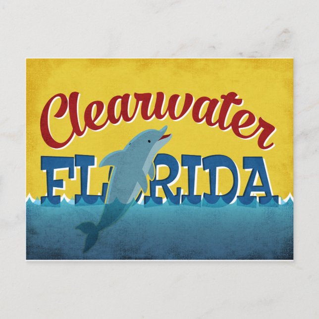 Clearwater Florida Dolphin Retro Vintage Travel Postkarte (Vorderseite)