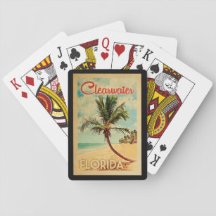 Clearwater Florida Palm Tree Beach Vintage Travel Spielkarten