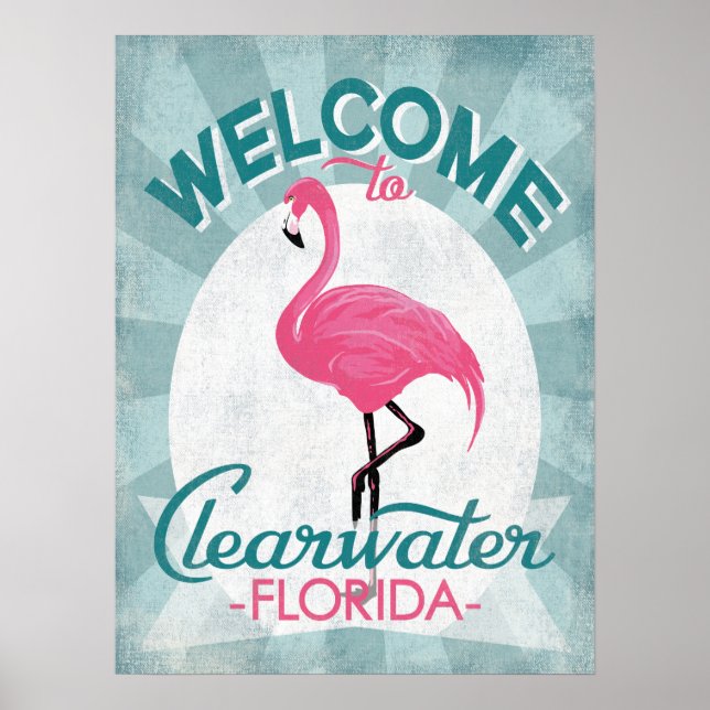Clearwater Florida Pink Flamingo Retro Poster (Vorne)