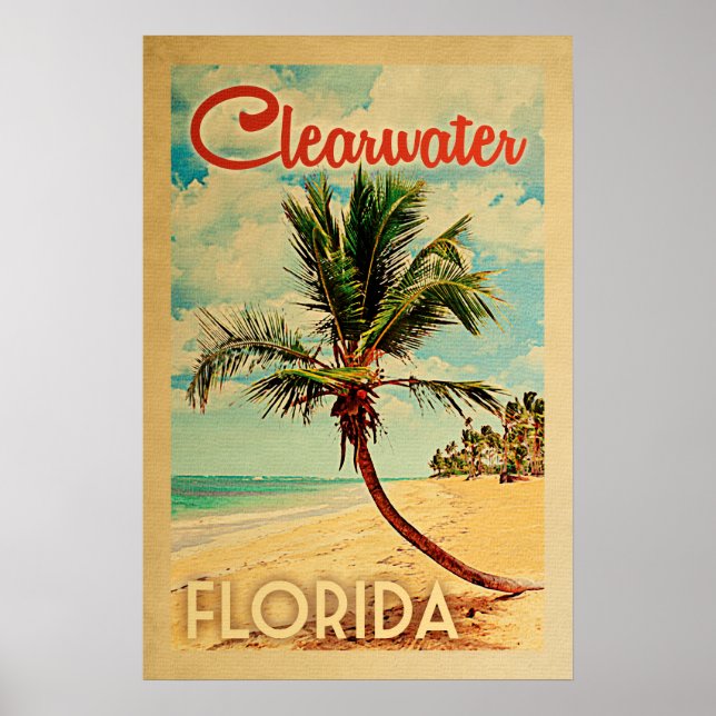 Clearwater Florida Poster Vintag Palm Tree Beach (Vorne)