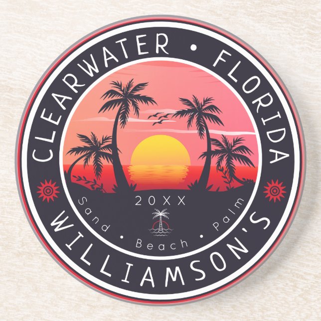 Clearwater Florida Retro Sunset Souvenirs 80er Getränkeuntersetzer (Vorne)
