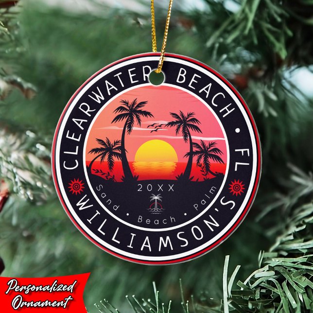 Clearwater Florida Retro Sunset Souvenirs 80er Keramik Ornament (Von Creator hochgeladen)