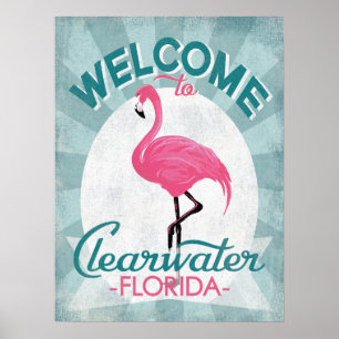 Clearwater Florida rosa Flamingo Retro Poster