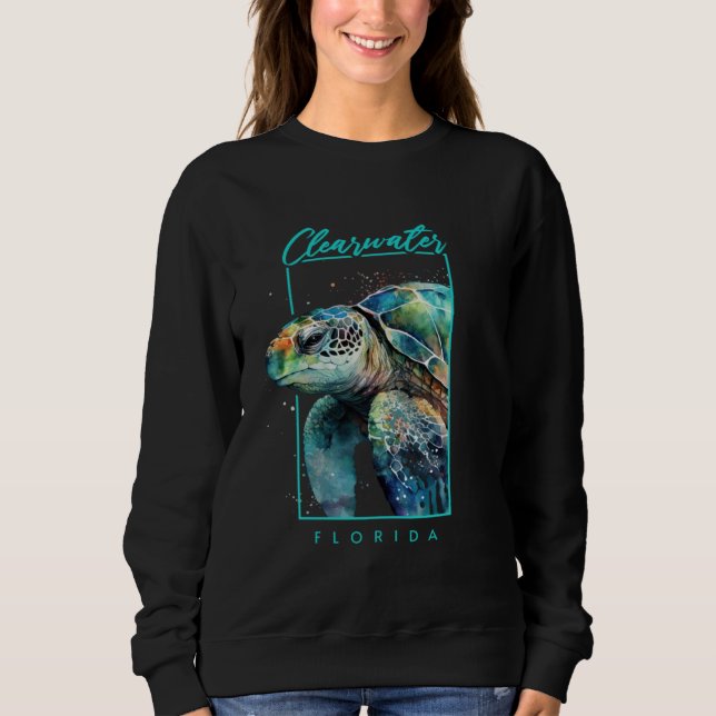 Clearwater Florida Watercolor Sea Turtle Portrait Sweatshirt (Vorderseite)
