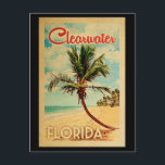 Clearwater Postcard Florida Palm Tree Beach Retro Postkarte<br><div class="desc">Clearwater Florida Design im Vintage Travel Stil mit einer Palme am Strand mit Ozean und Himmel.</div>