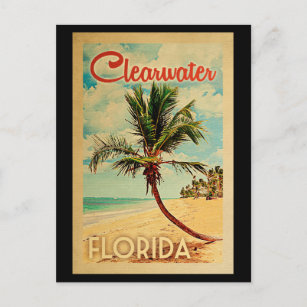 Clearwater Postcard Florida Palm Tree Beach Retro Postkarte