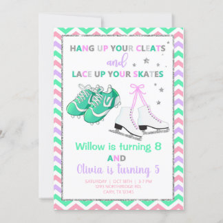 Cleats und Skate Mädchen Geschwister Geburtstag ei Einladung