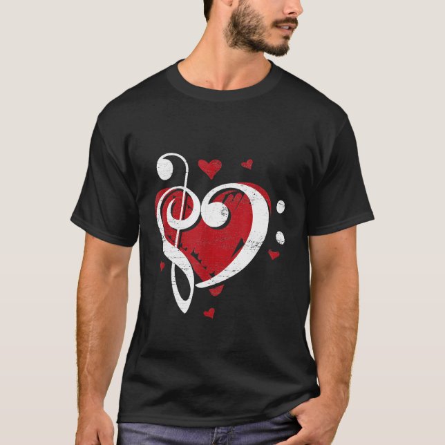 Clef Bass Heart Liebe Musiker Musikinstrument Musi T-Shirt (Vorderseite)