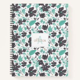 Clematics Blume Aquamarines braunes Muster mit Mon Notizbuch