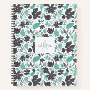 Clematics Blume Aquamarines braunes Muster mit Mon Notizbuch