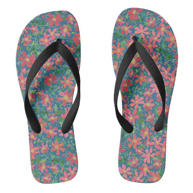 Clematika Rosa, Rot, Orangefarbene Blüte auf Deep  Flip Flops (Fußbett)