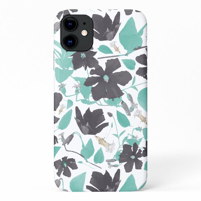 Clematis Aquamarine Blume Case-Mate iPhone Hülle (Clematis Teal Watercolor Flowers Case-Mate iPhone Case from Studio Posies. )
