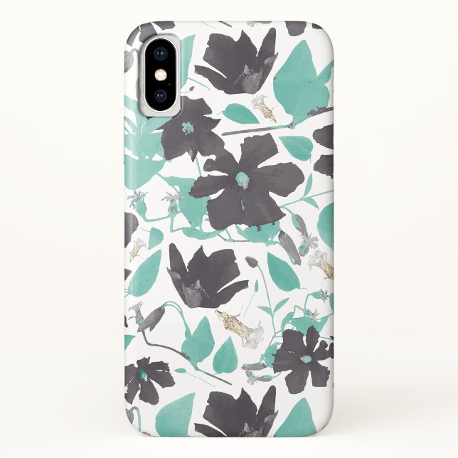 Clematis Aquamarines Blumenmuster Case-Mate iPhone Hülle (Clematis Teal Watercolor Floral Pattern Case-Mate iPhone Case from Studio Posies. )