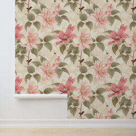 Clematis Blume blüht Limana mit Vögeln & Bienen Tapete