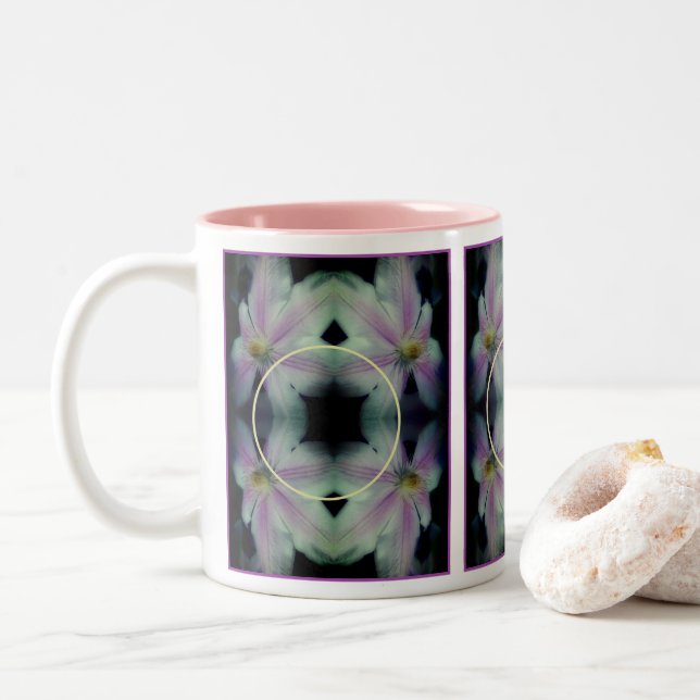 Clematis Blume Petals Abstrakt Foto hinzufügen Zweifarbige Tasse (Mit Donut)