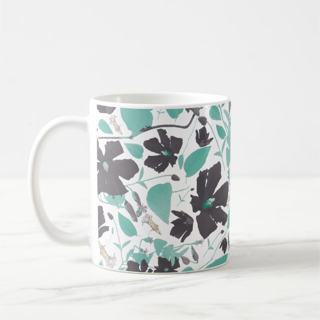 Clematis Blumenmuster Aquamarin Brown Kaffeetasse (Links)