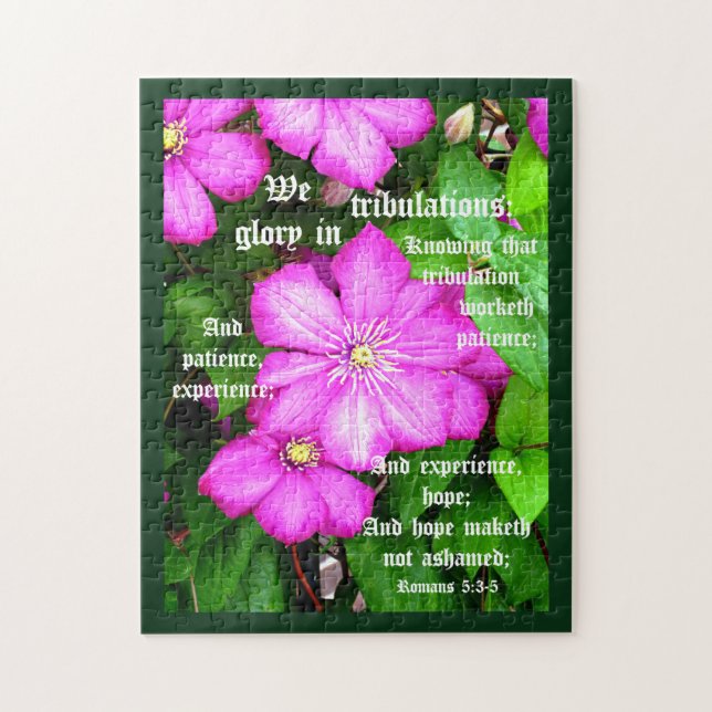 Clematis mit Römern 5:3-5 Puzzle (Vertikal)