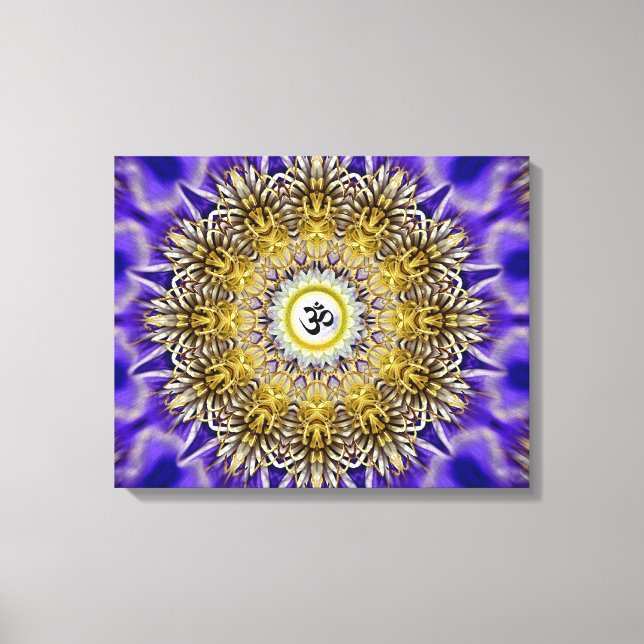 Clematis Om Mandala Stretched Canvas Print Leinwanddruck (Vorderseite)