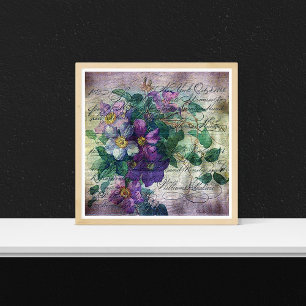 Clematis-Rebe Handgeschriebenes Ephemera Leinwanddruck