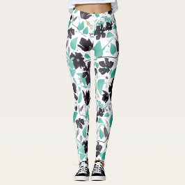 Clematis Vine Floral Grau Aquamarine Wasserfarbe Leggings