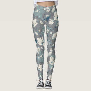 Clematis Vine Gray Blauer Creme Leggings
