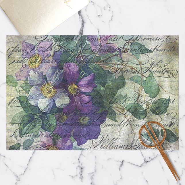 Clematis Vine Handwriting Ephemera Decoupage Seidenpapier (Von Creator hochgeladen)