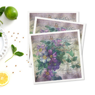 Clematis Vine Handwriting Ephemera Decoupage Serviette